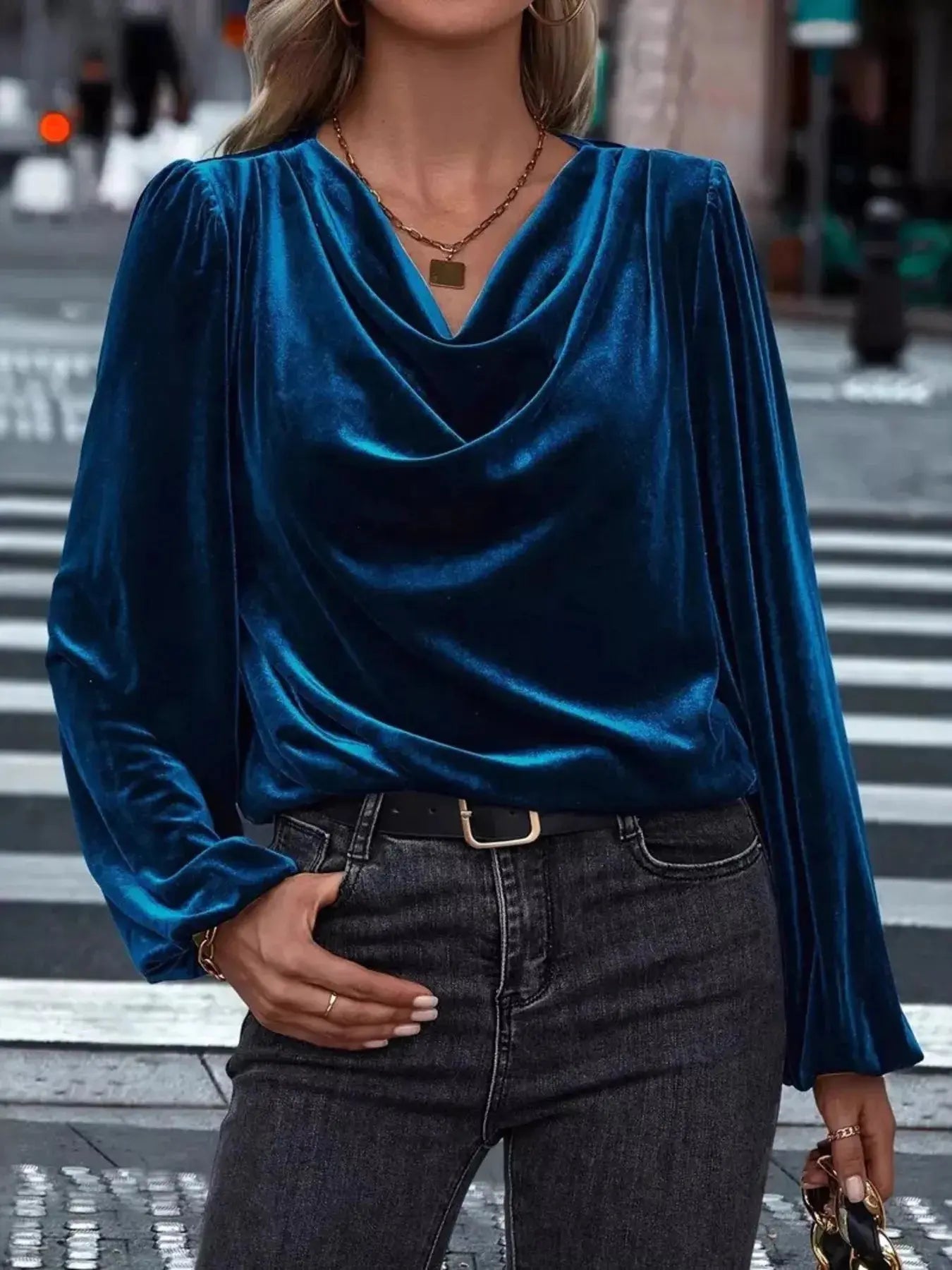 Full Size Velvet Cowl Neck Blouse Plus Size Simply Love