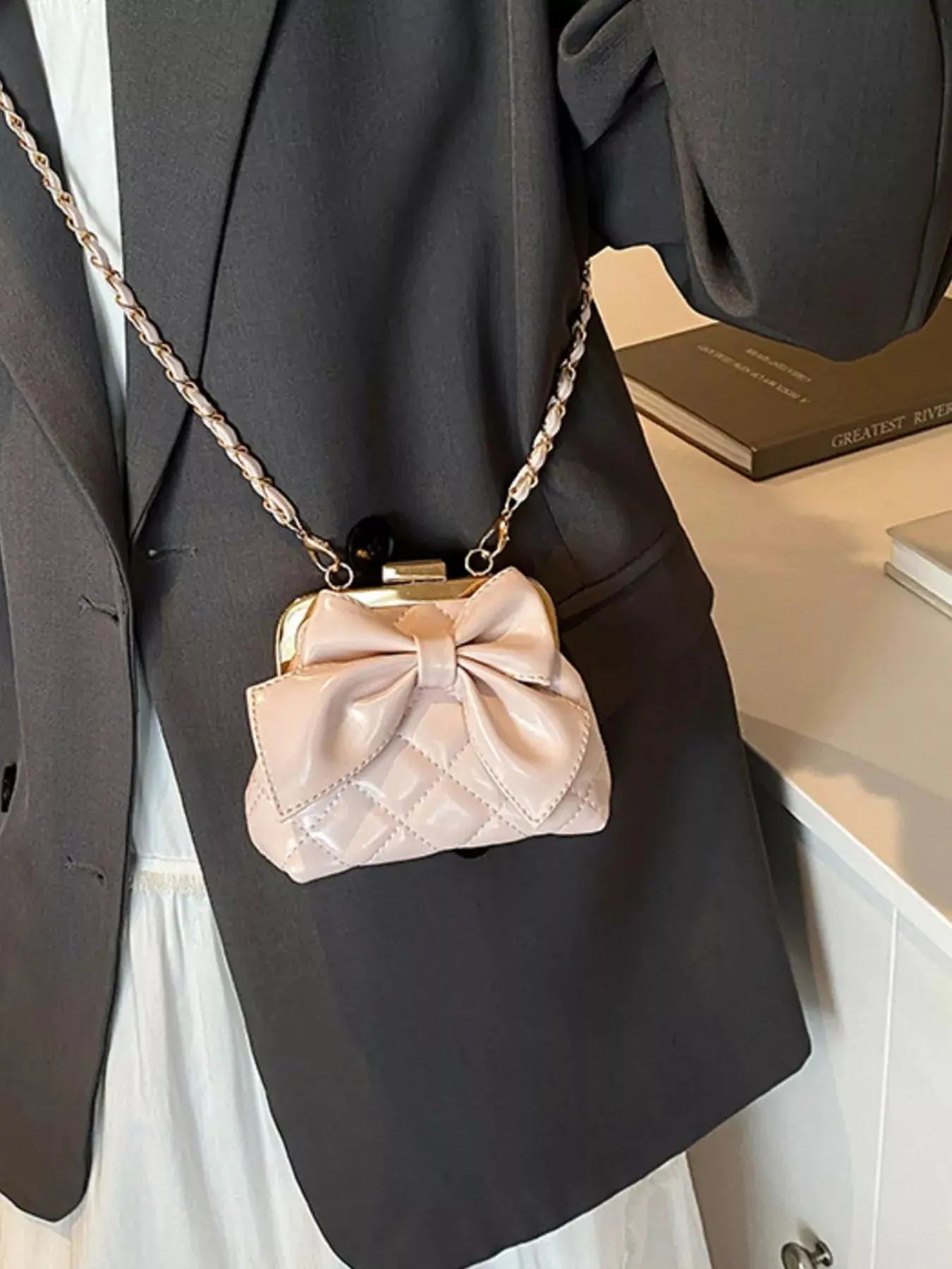 Bow Decor Quilted Crossbody Bag Simply Love