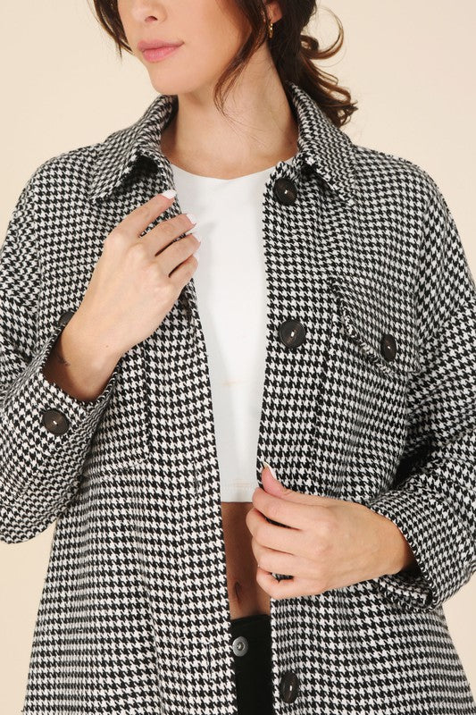 Houndstooth long shirt jacket