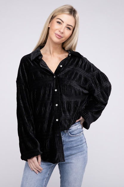 Wrinkle effect velvet shirt