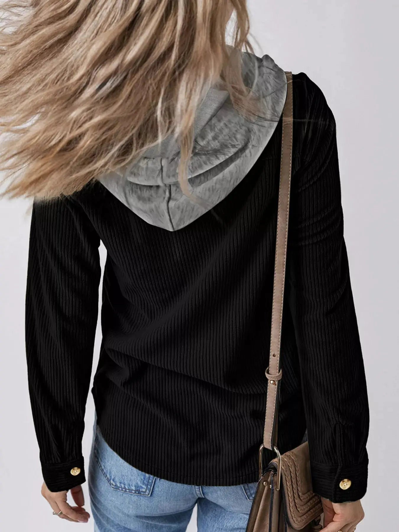 Hooded Corduroy Button-Down Jacket Simply Love