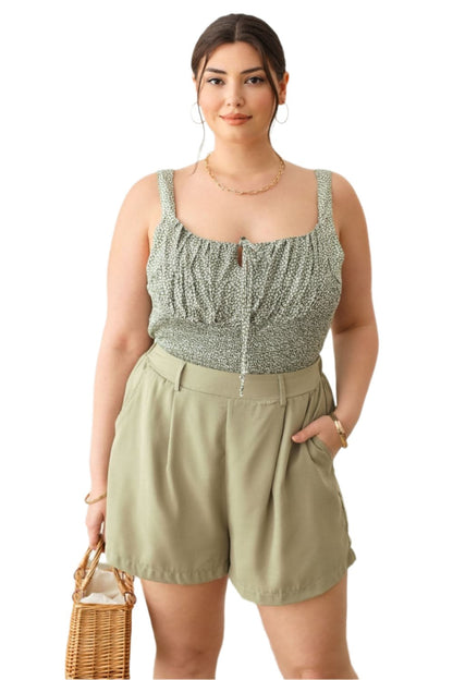 Zenobia Plus Size Half Elastic Waist Shorts with Pockets.