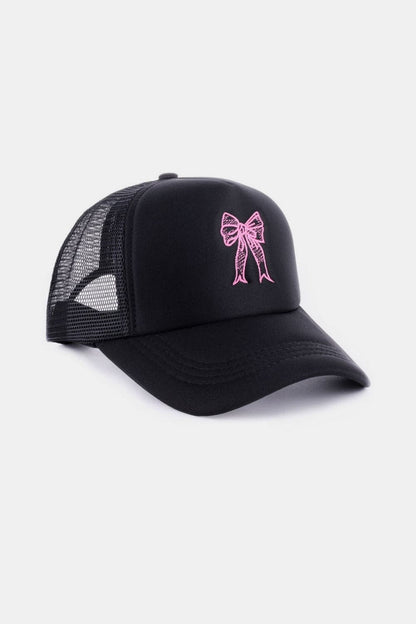 Zenana Ribbon Bow Embroidery Trucker Hat.