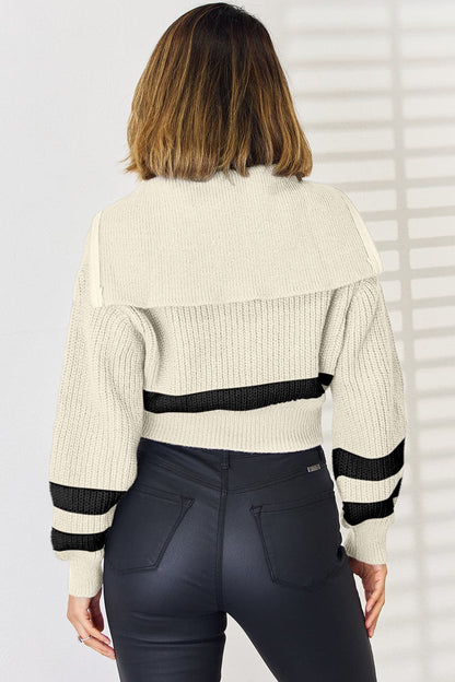 Striped Zip Up Dropped Shoulder Cardigan.