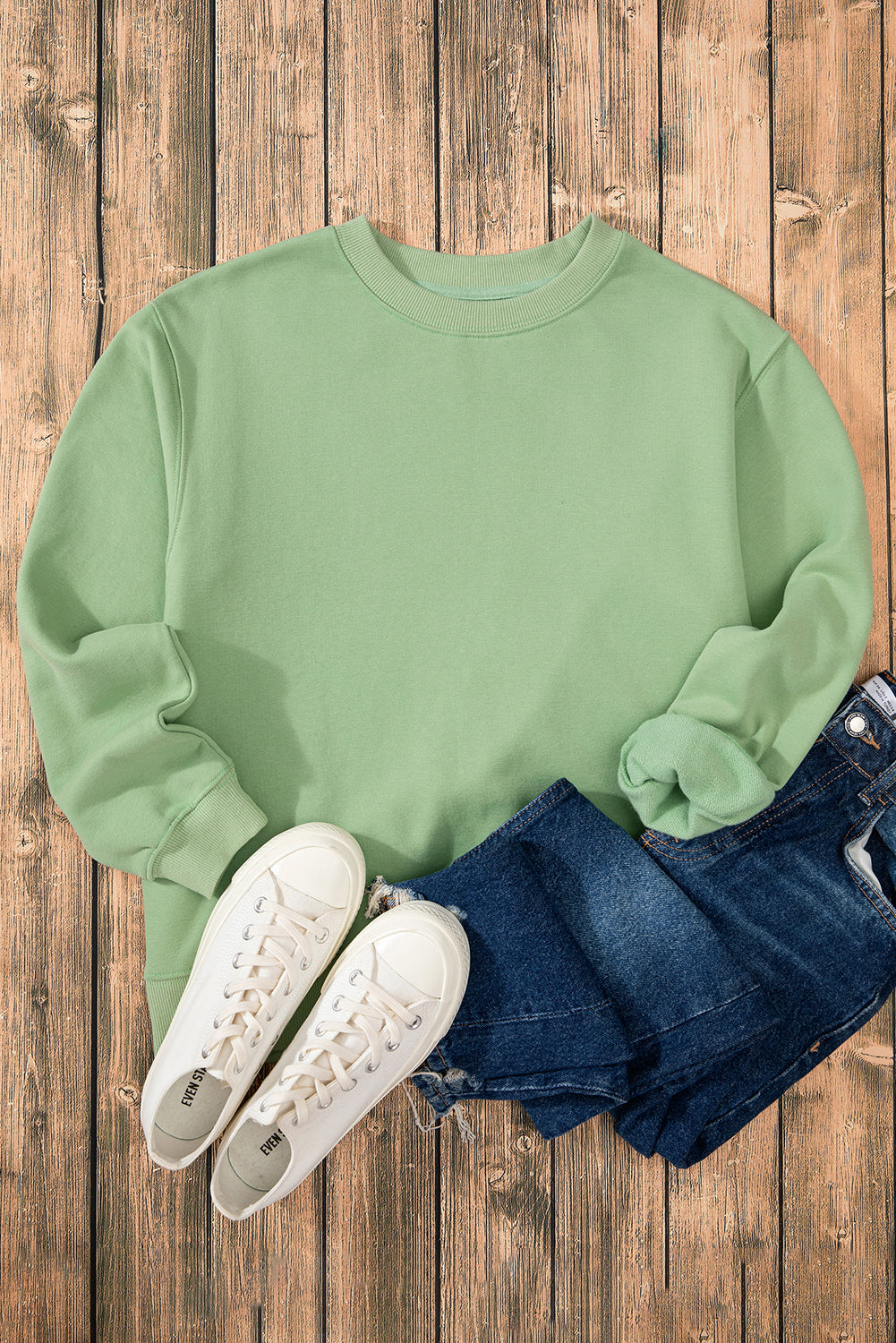 Cozy fleece-lined sweatshirt in smoke green