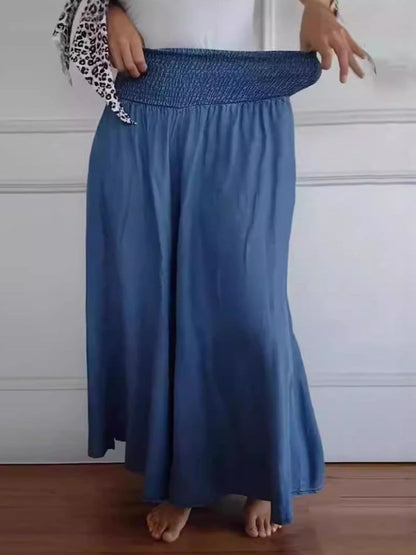 Smocked Wide Leg Pants with Pockets in Full Size