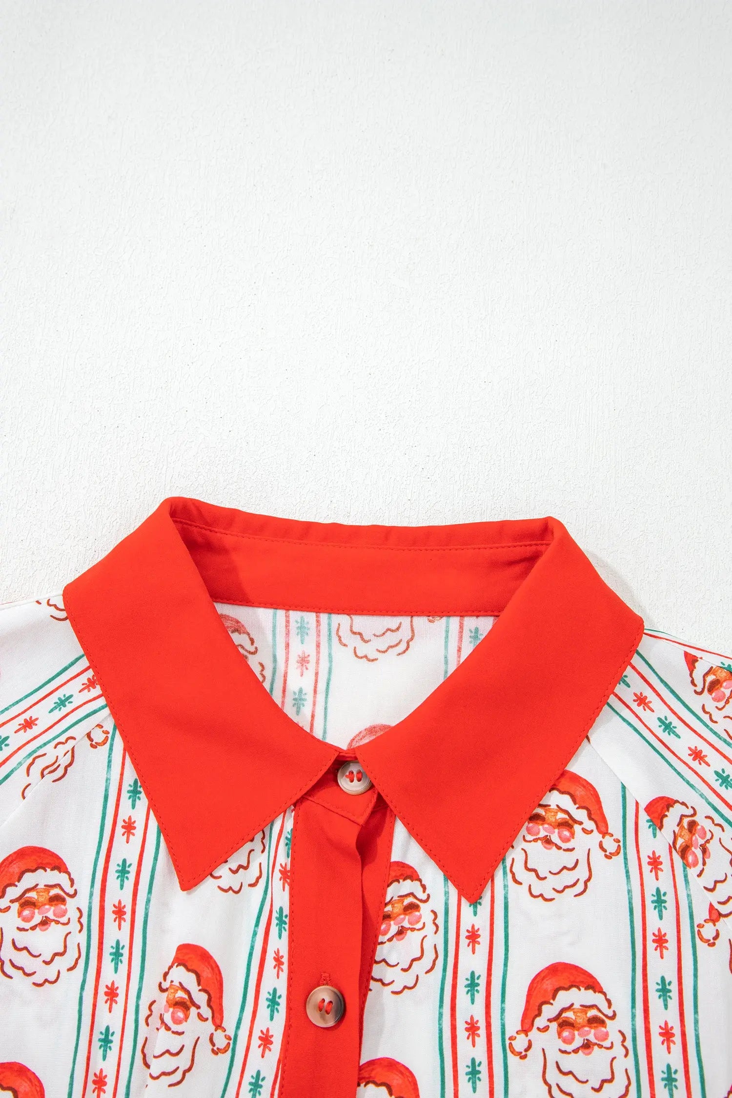 White Santa Contrast Collar Button Front Long Sleeve A Line Mini Dress Dear-Lover Dropshipping