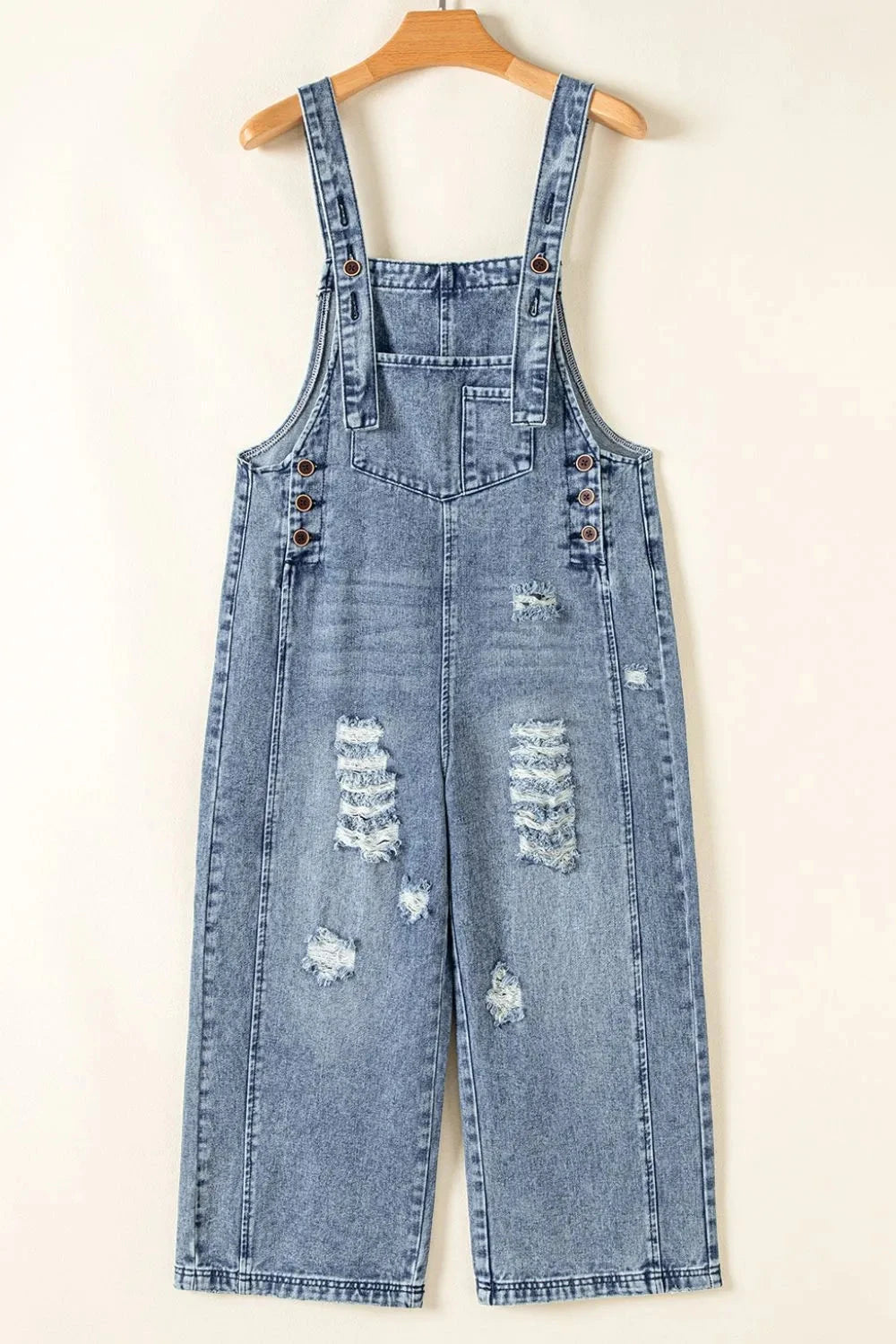 Distressed Bib Pocket Wide Leg Denim Overalls Simply Love