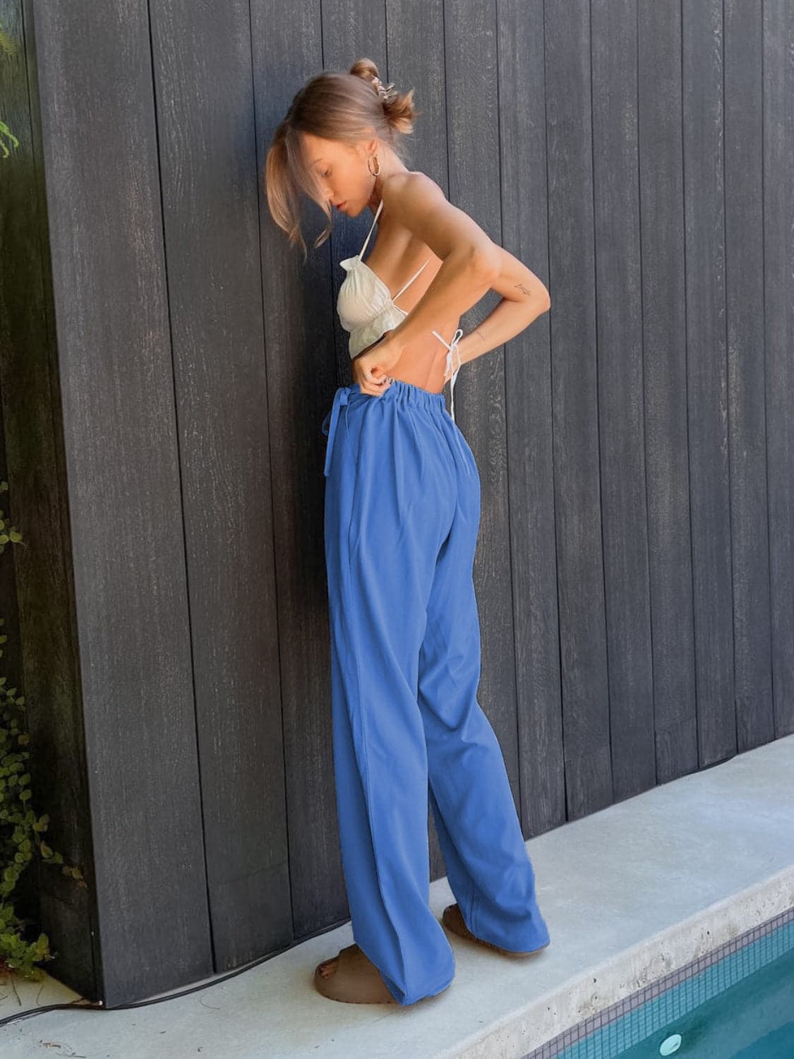 Tied High Waist Wide Leg Pants.