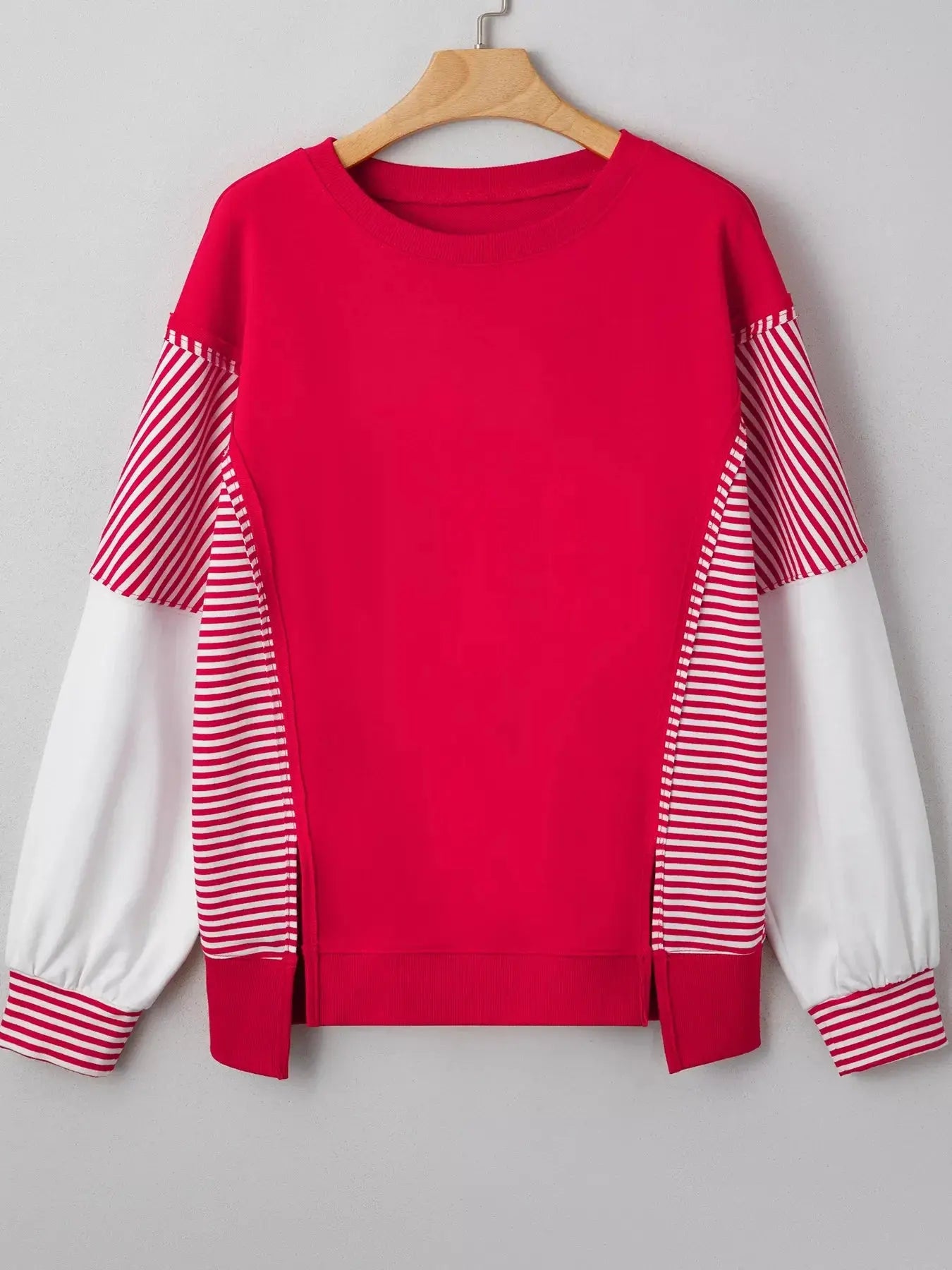 Striped Patchwork Sleeve Colorblock Sweatshirt Simply Love