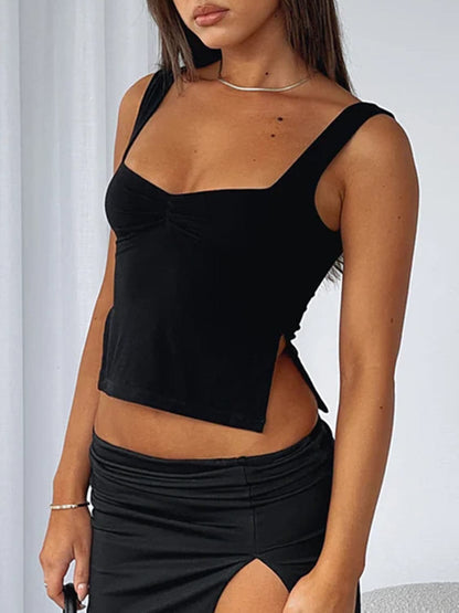 Ruched Sweetheart Neck Wide Strap Tank.