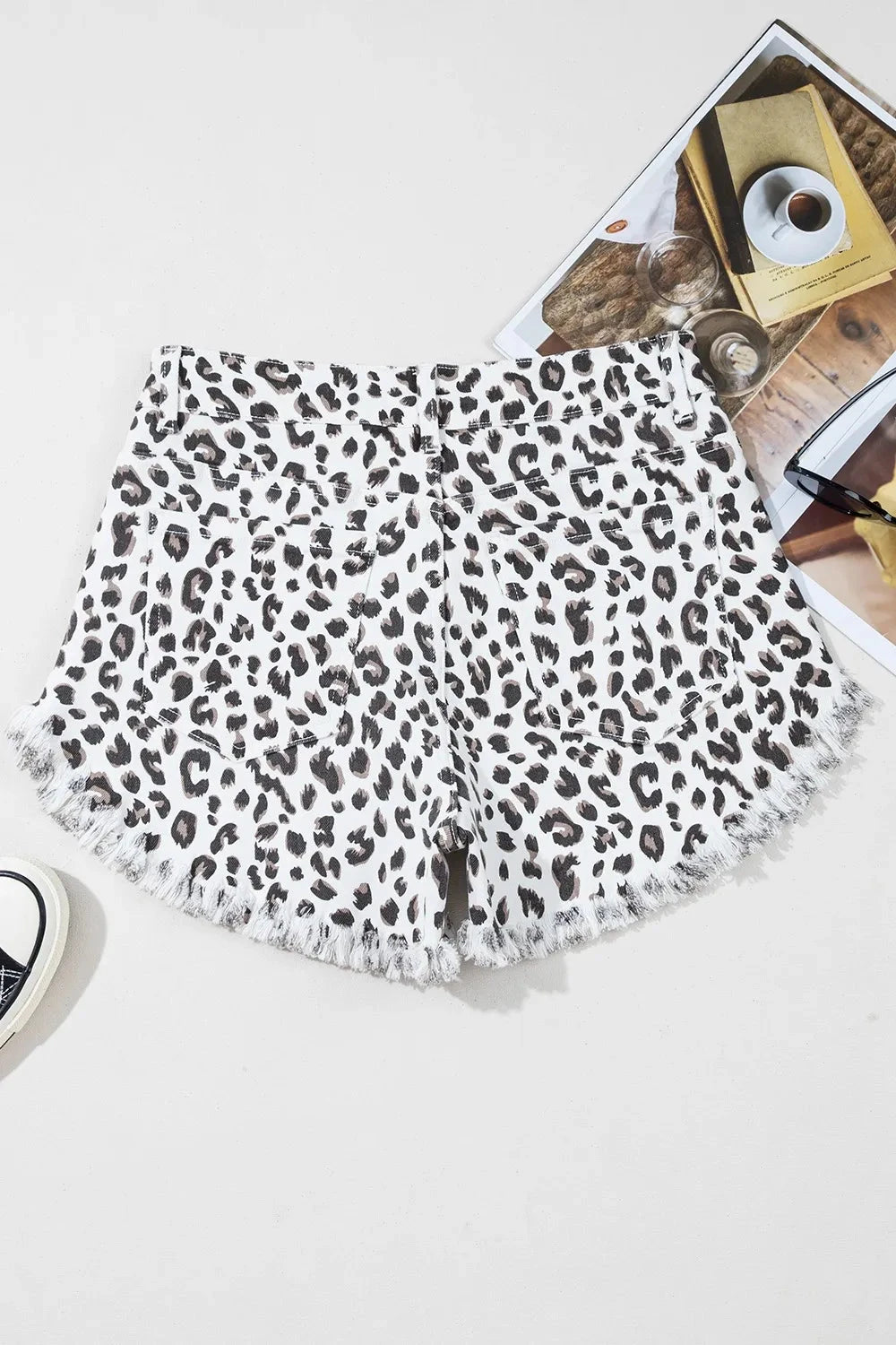Leopard Frayed Hem Denim Shorts Simply Love