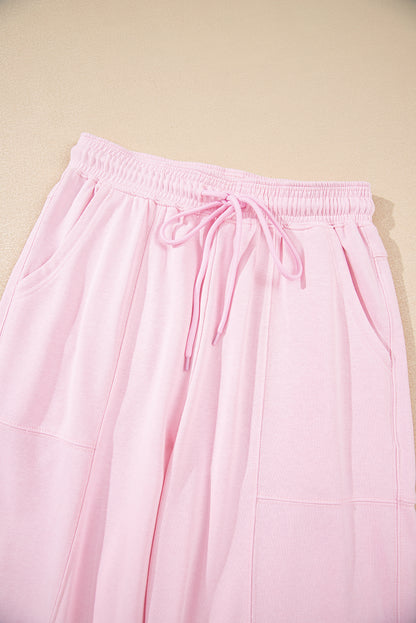 Light Pink Drawstring Waist Patchwork Solid Color Jogger Pants