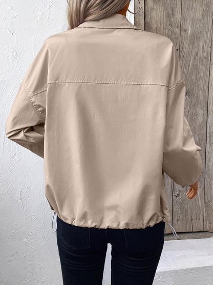 Pocketed Zip Up Long Sleeve Jacket.