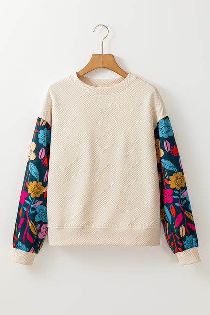 White floral sleeve knit top