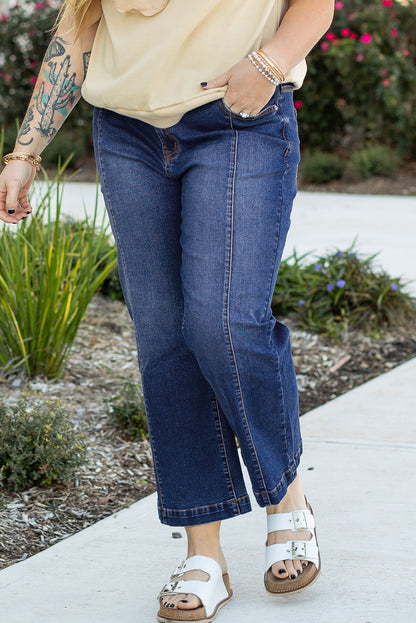 Trendy navy blue plus size wide-leg jeans