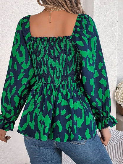 Ruffled square neck blouse with flounce sleeves