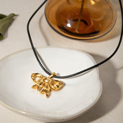 18K Gold-Plated Bow Pendant Necklace.