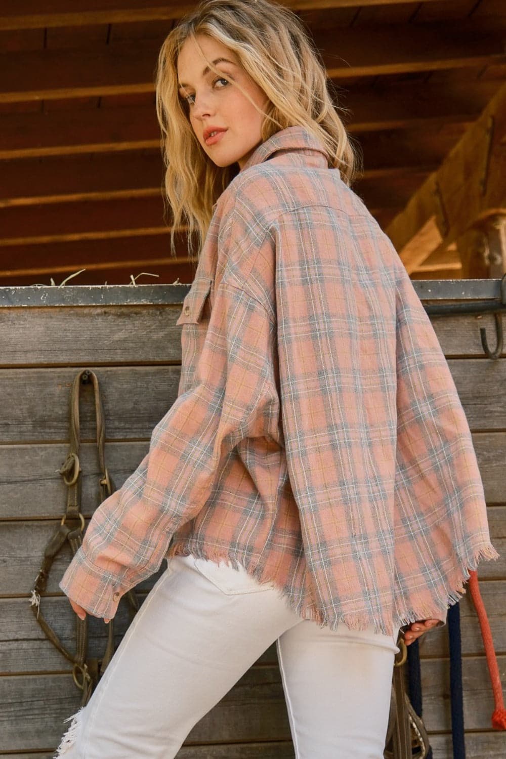 And The Why plaid raw hem shirt