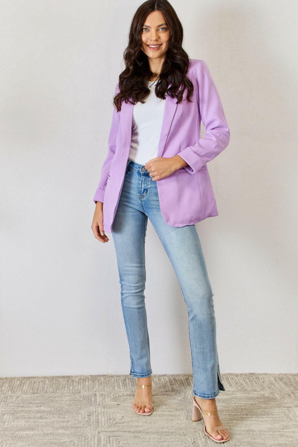 Zenana Open Front Long Sleeve Blazer.