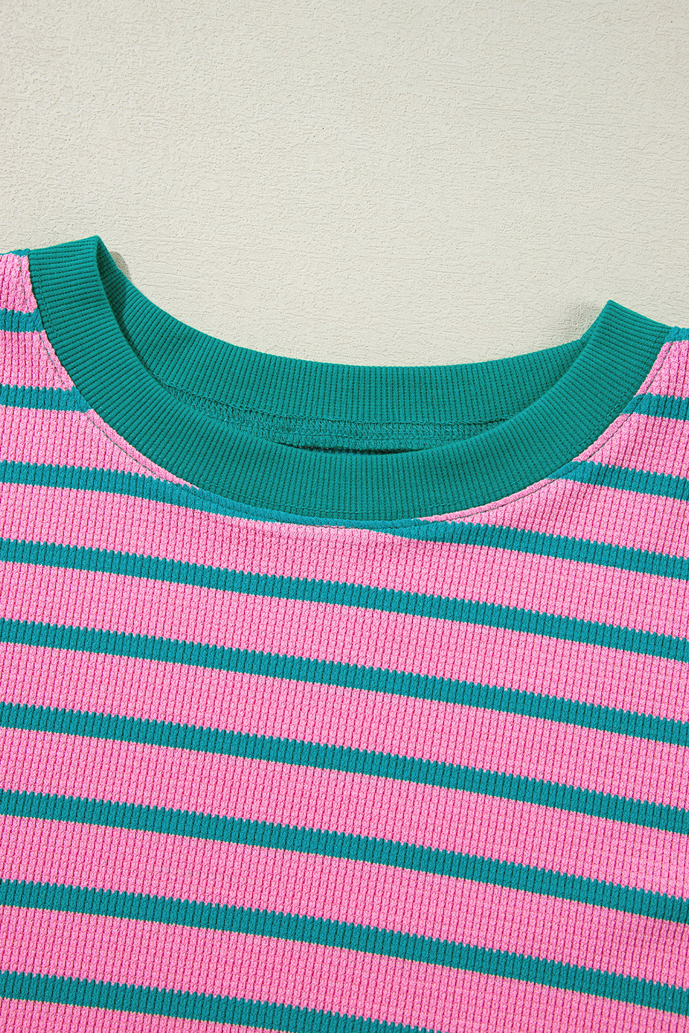 Cozy chic pink stripe plus size sweatshirt with waffle knit texture