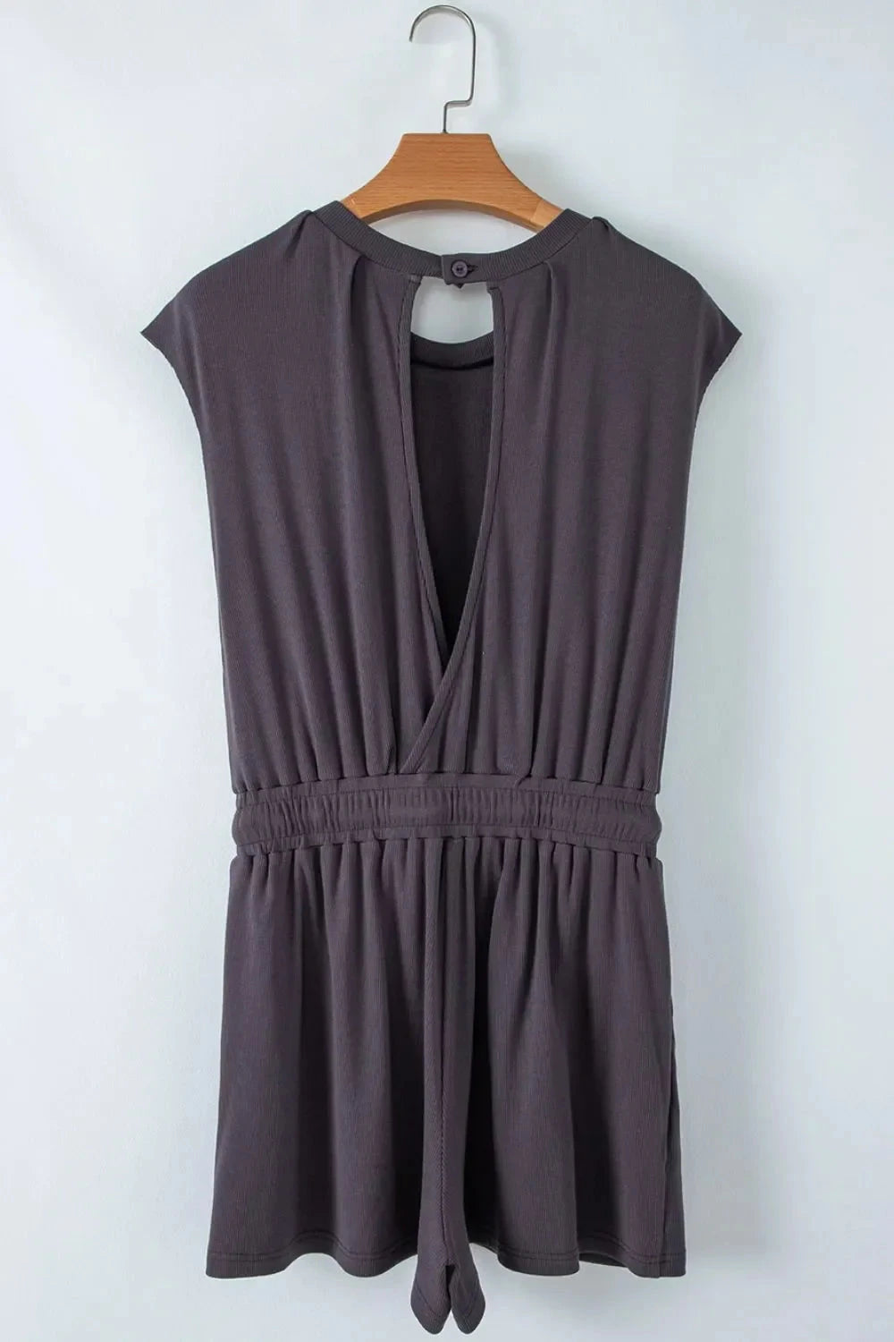Knit Open Back Cap Sleeve Drawstring Romper Simply Love