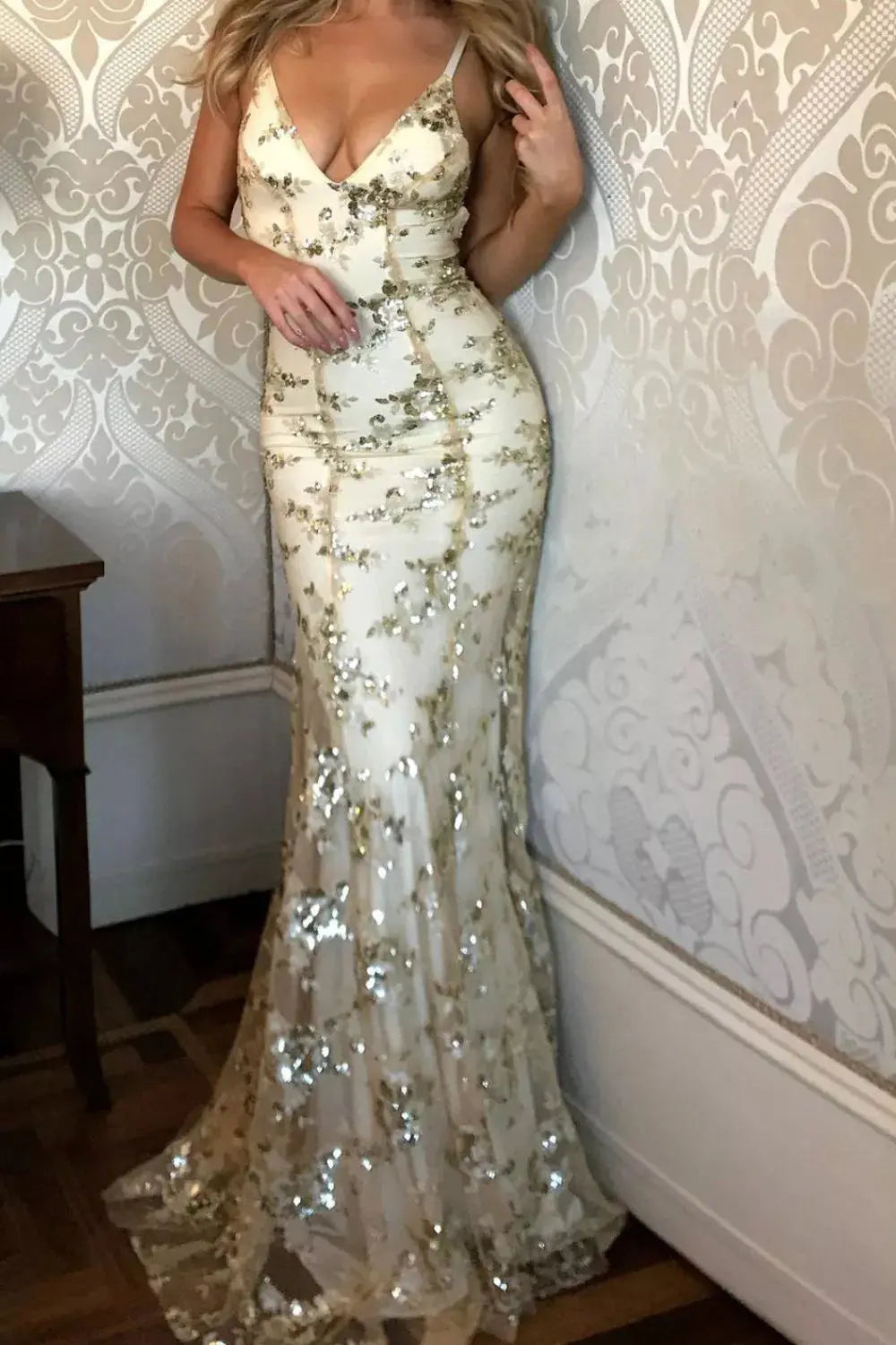 Full Size Sequin Tie Back V-Neck Maxi Dress Plus Size Simply Love