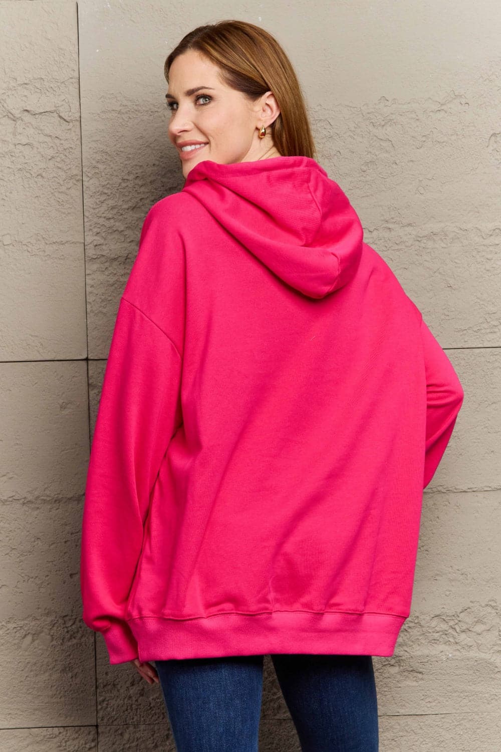 Chic long sleeve dropped shoulder hoodie with pockets