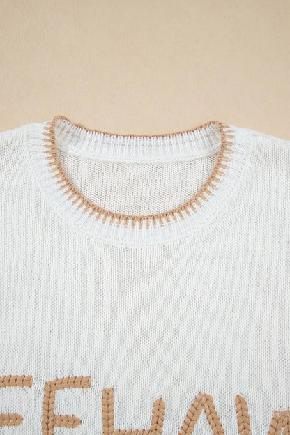 YEEHAW Stitch Edge Crew Neck Knit Top