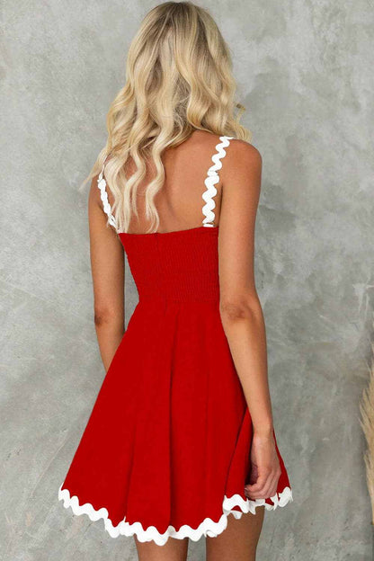 Contrast Trim Square Neck Mini Dress.