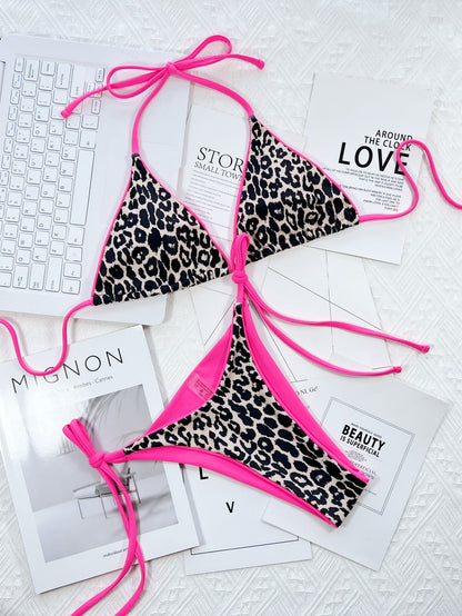 Bold & Wild: Pink Leopard Print Tie Bikini Set