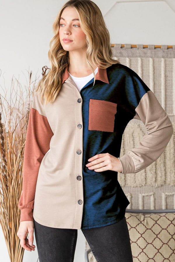 Color block button-down shirt