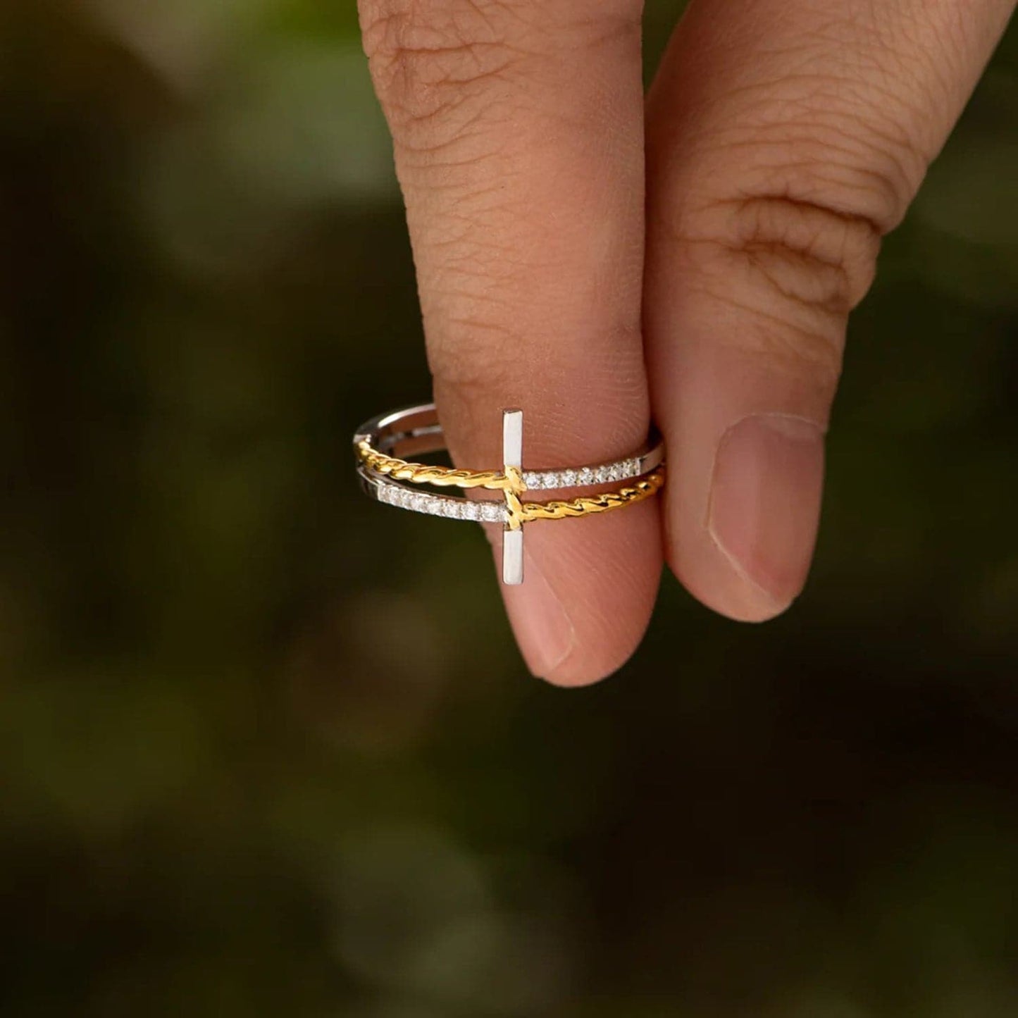 Cross Zircon 925 Sterling Silver Ring.