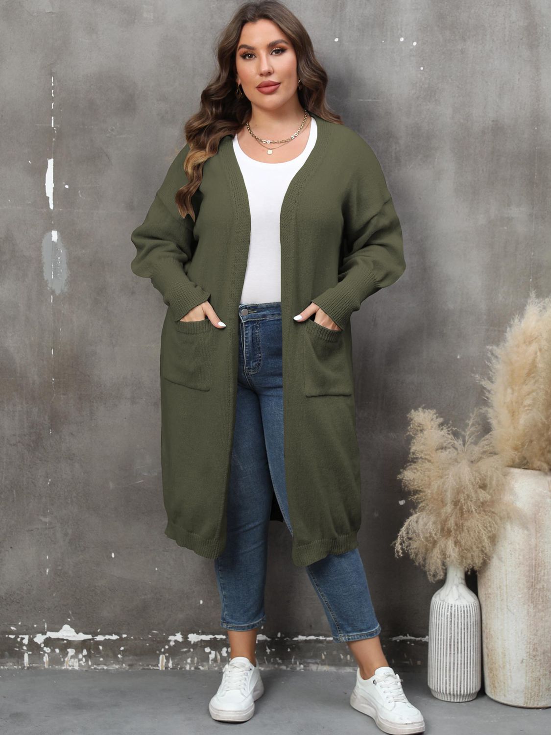 Plus Size Long Sleeve Pocketed Cardigan Coco’s Tee Boutique