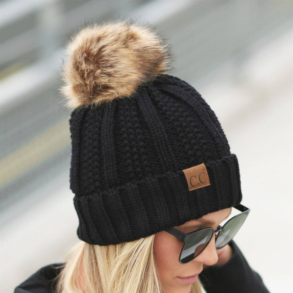 C.C Luxe Fleece-Lined Beanie with Bold Faux Fur Pom Coco’s Tee Boutique