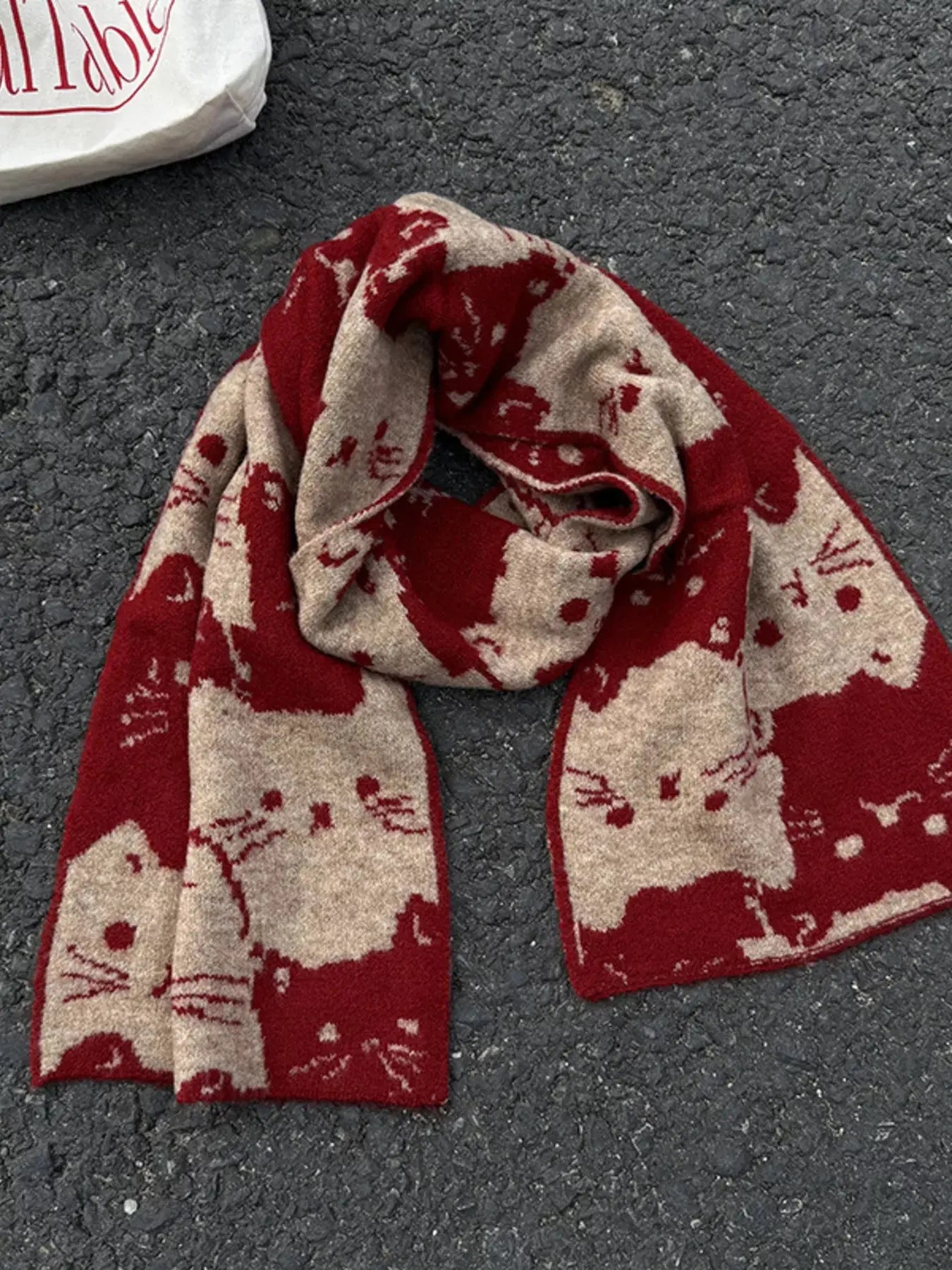 Cute Cat Pattern Knitted Scarf Simply Love