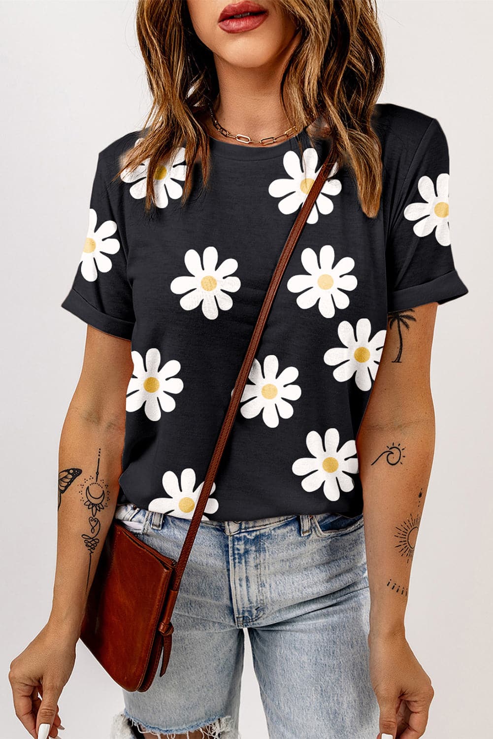 Printed Round Neck Short Sleeve T-Shirt.