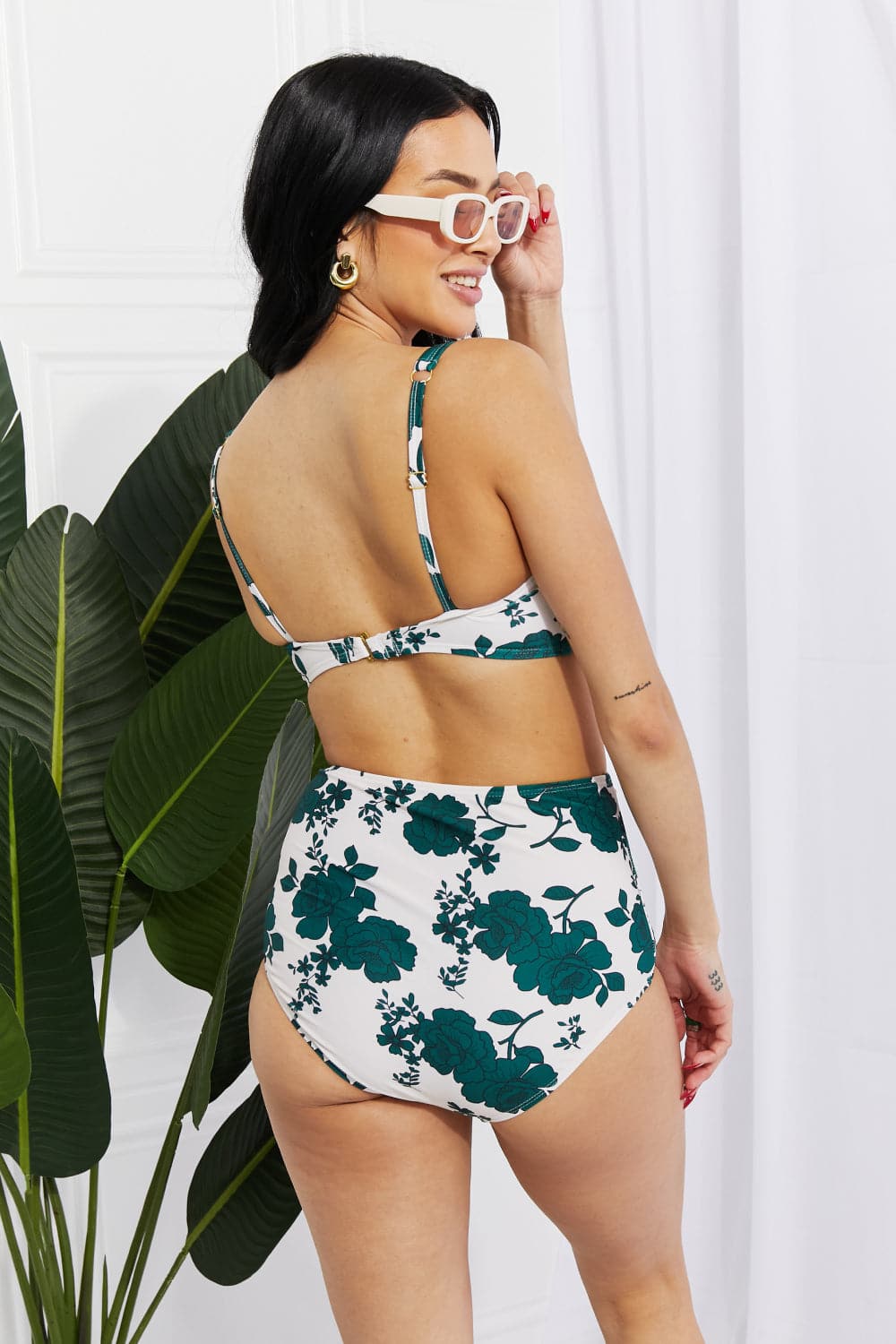 Marina West Swim Take A Dip Twist High-Rise Bikini in Forest.