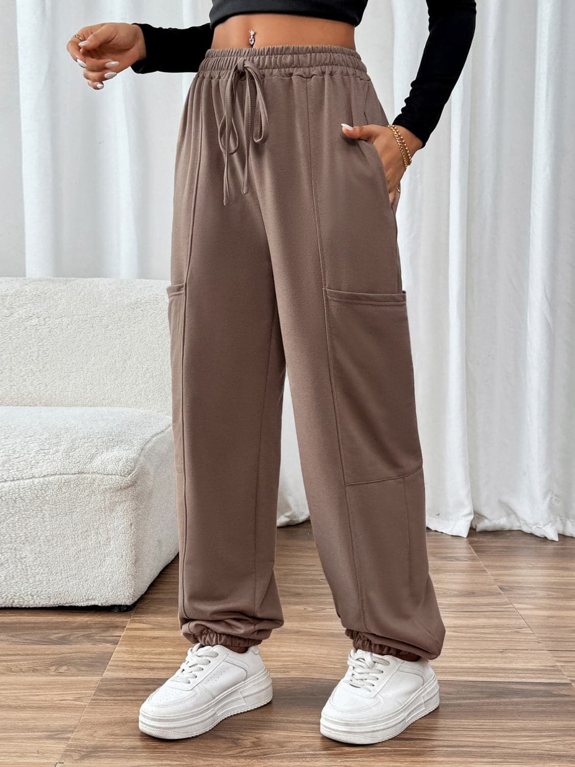 Sheer pocket joggers with adjustable ties