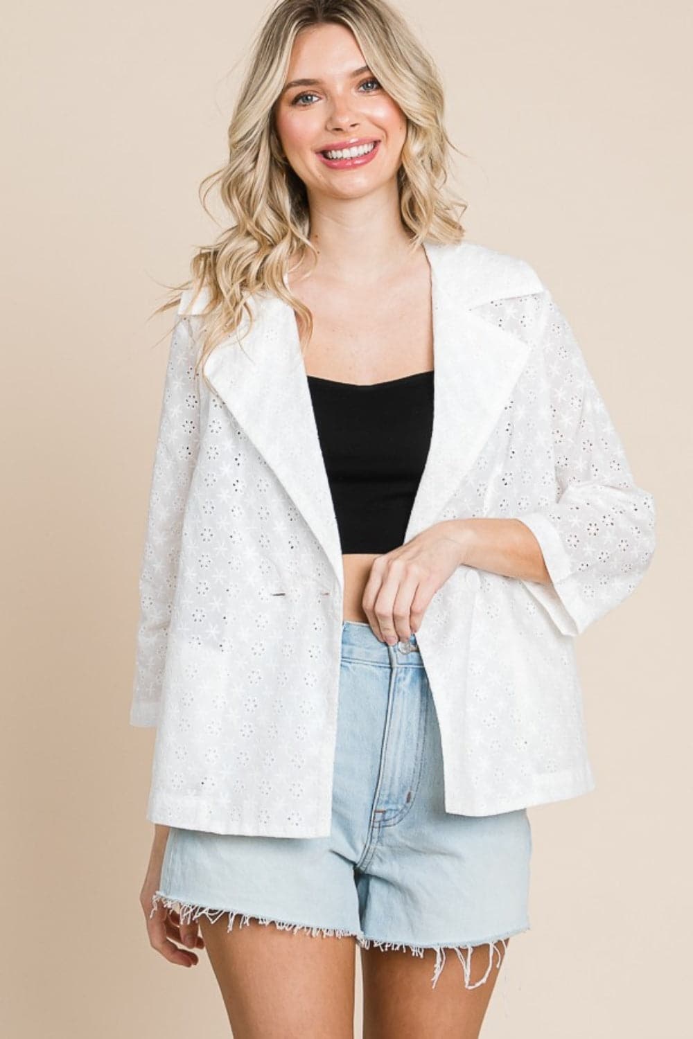 Culture Code Double Breasted Eyelet Jacket with Pockets.