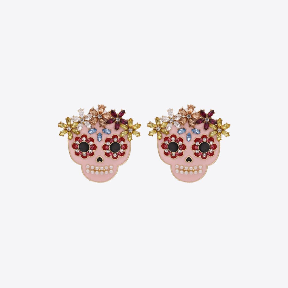 Rhinestone skull earrings in alloy