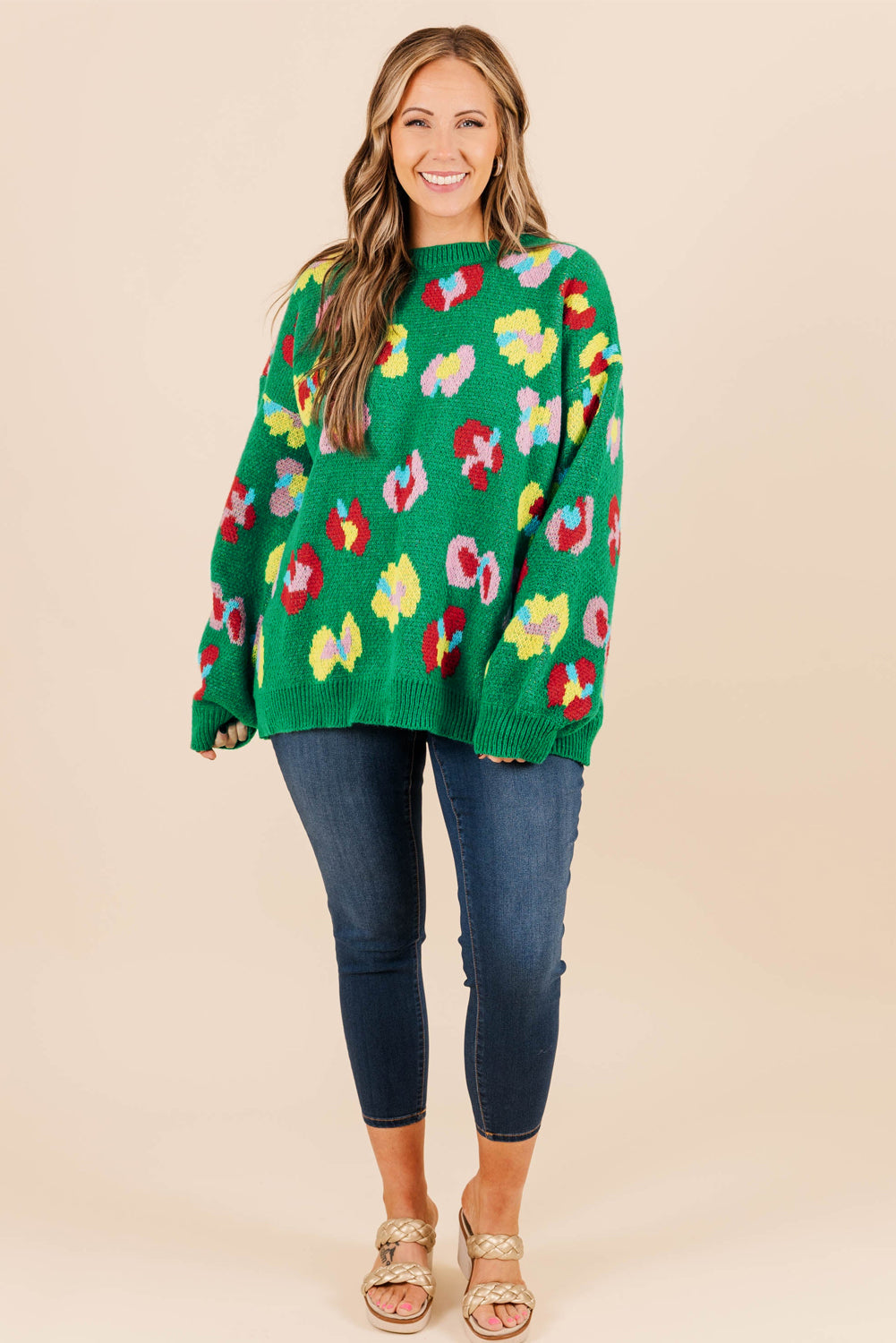 Plus size green floral sweater