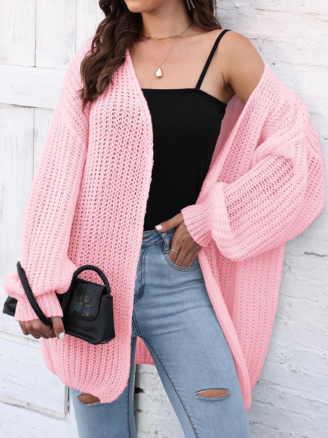 Open Front Dropped Shoulder Longline Cardigan.