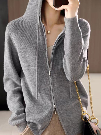 Cozy drawstring hooded sweater with zip-up design