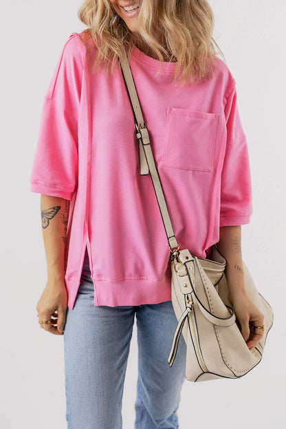 Round Neck Half Sleeve Slit T-Shirt.