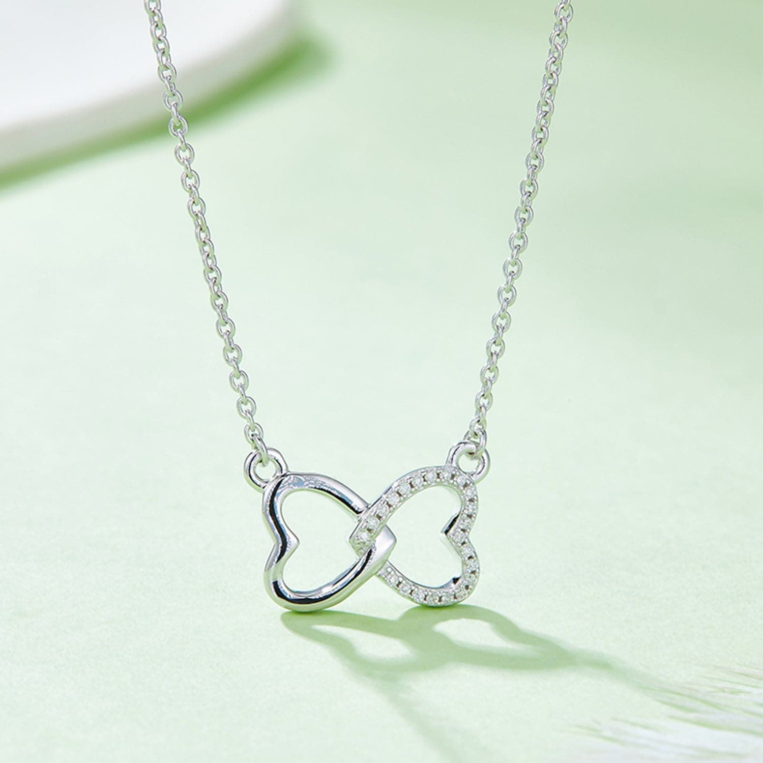 Moissanite 925 Sterling Silver Heart Bow Necklace.