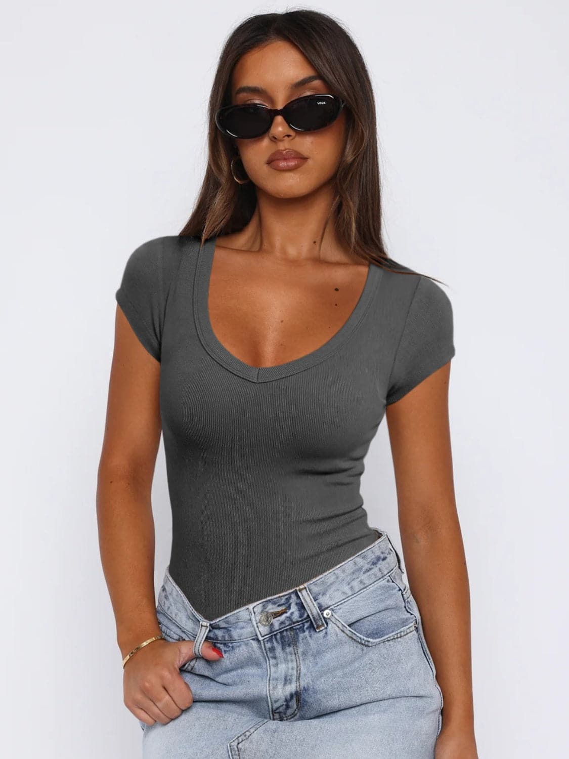 Scoop Neck Cap Sleeve T-Shirt.