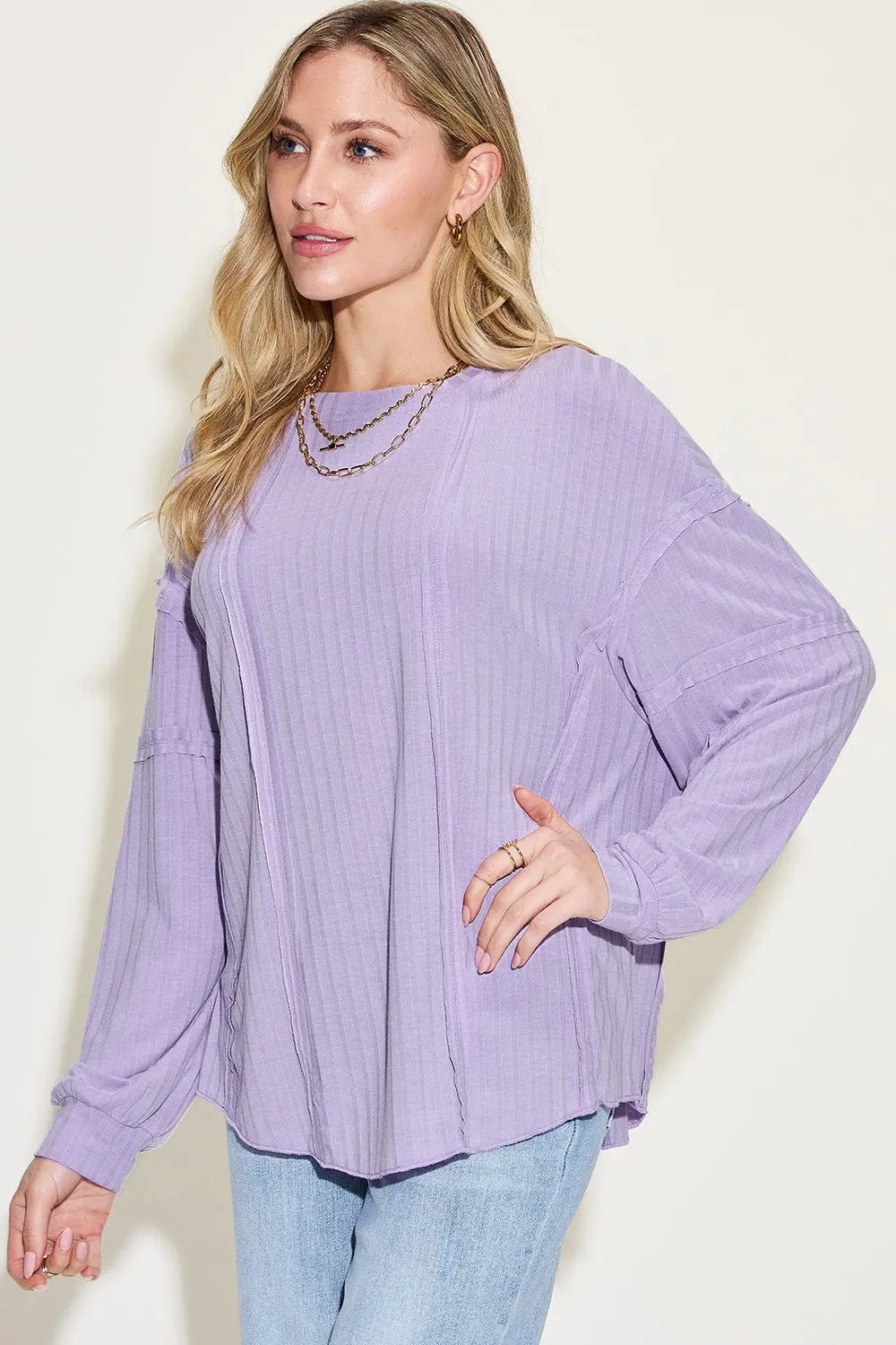 Basic Bae Full Size Ribbed Round Neck Long Sleeve T-Shirt - Love Salve