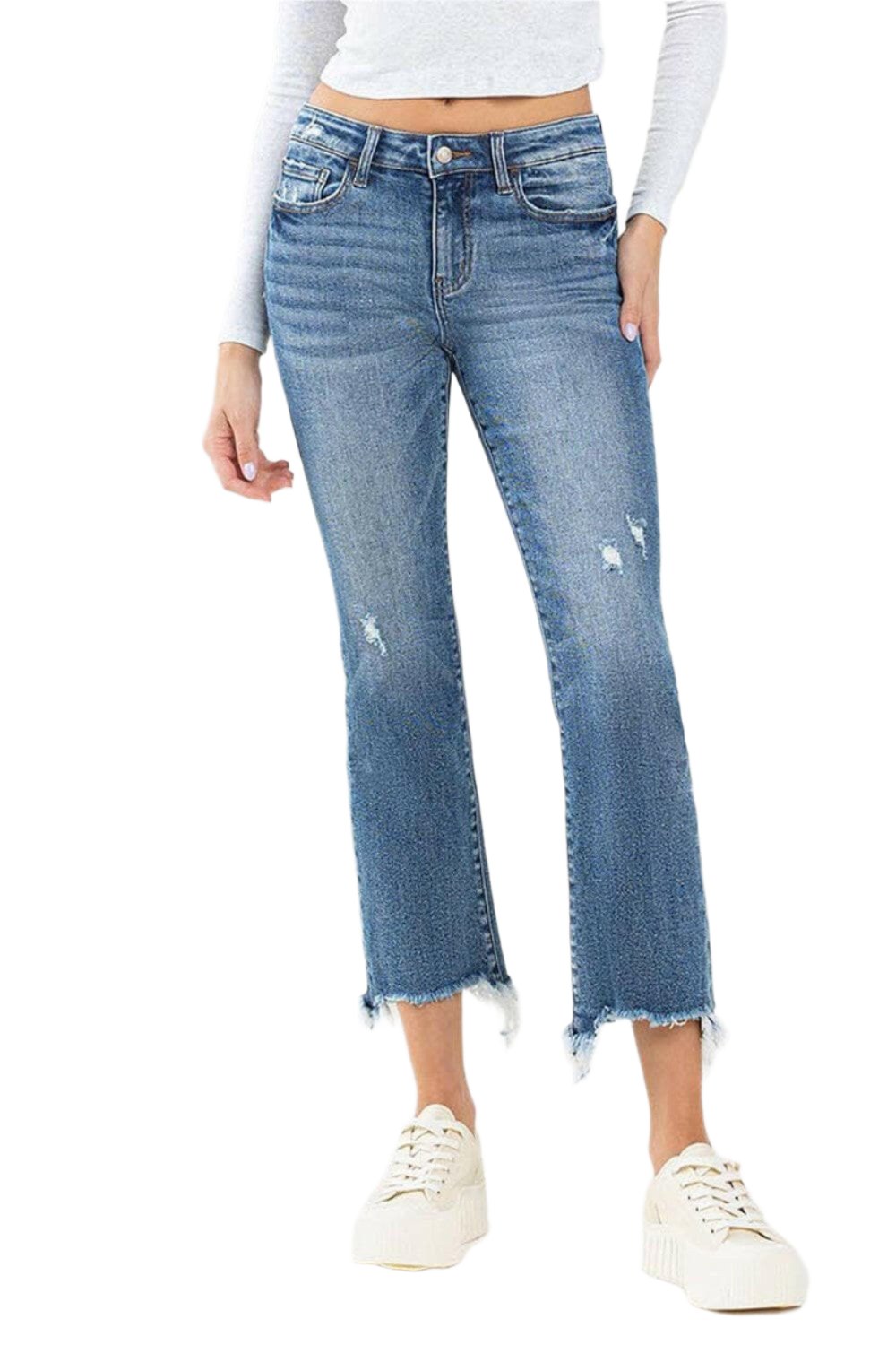 Lovervet Mid Rise Frayed Hem Jeans.