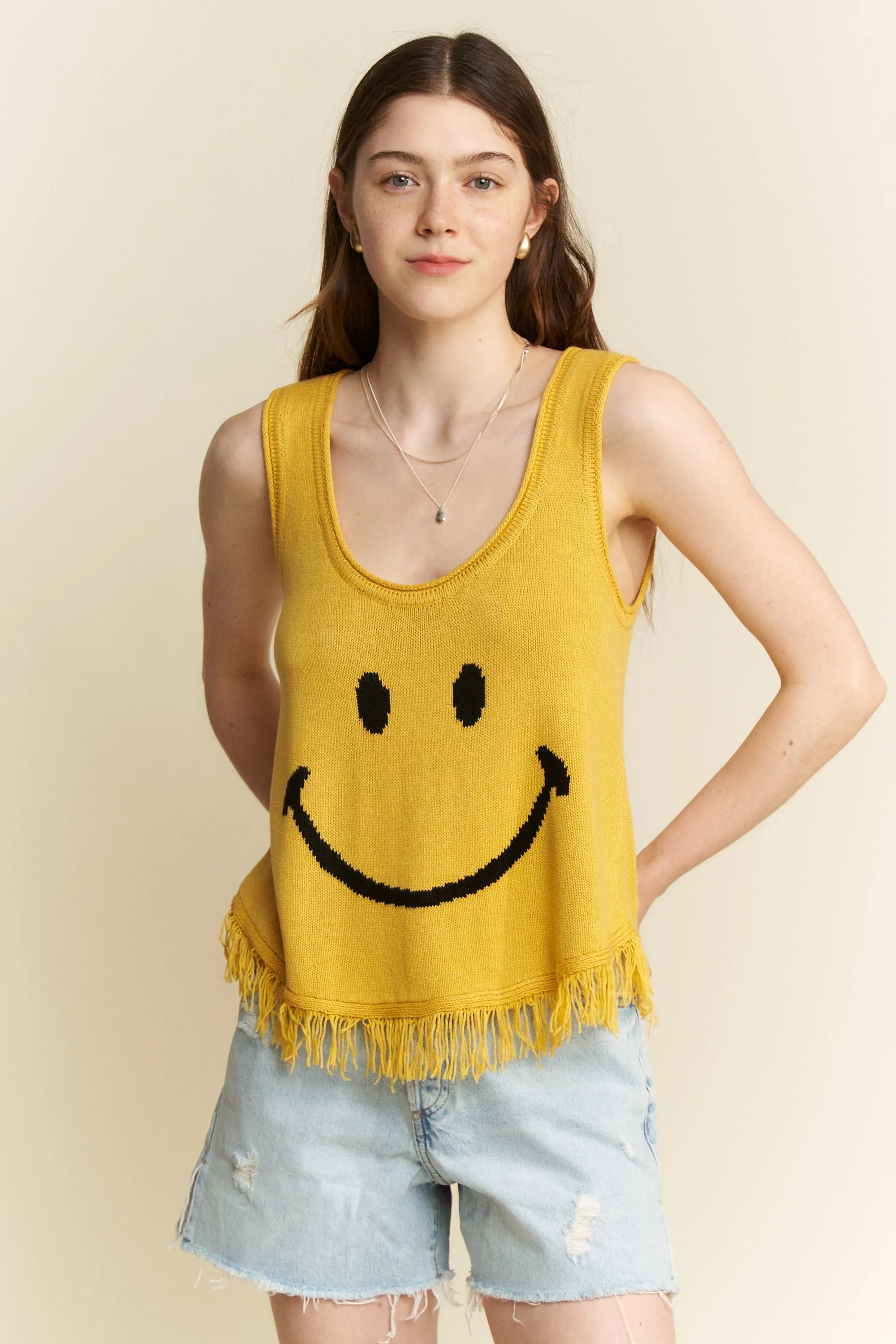 Jade By Jane Full Size Smiley Fringe Tank Top Plus Size - Love Salve 